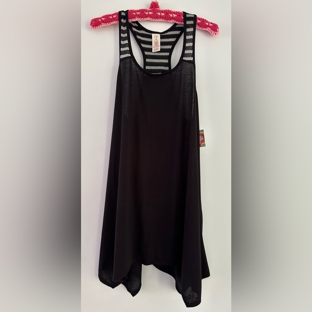 🖤 Black tank dress, with soft lace inlay in stripes